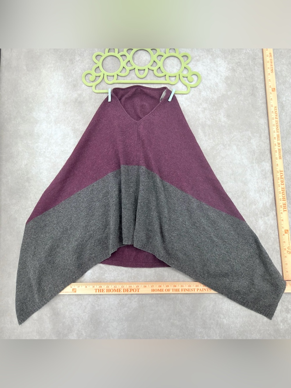 Celeste Two-Tone V-Neck Poncho Sweater in Plum and Charcoal wool cashmere